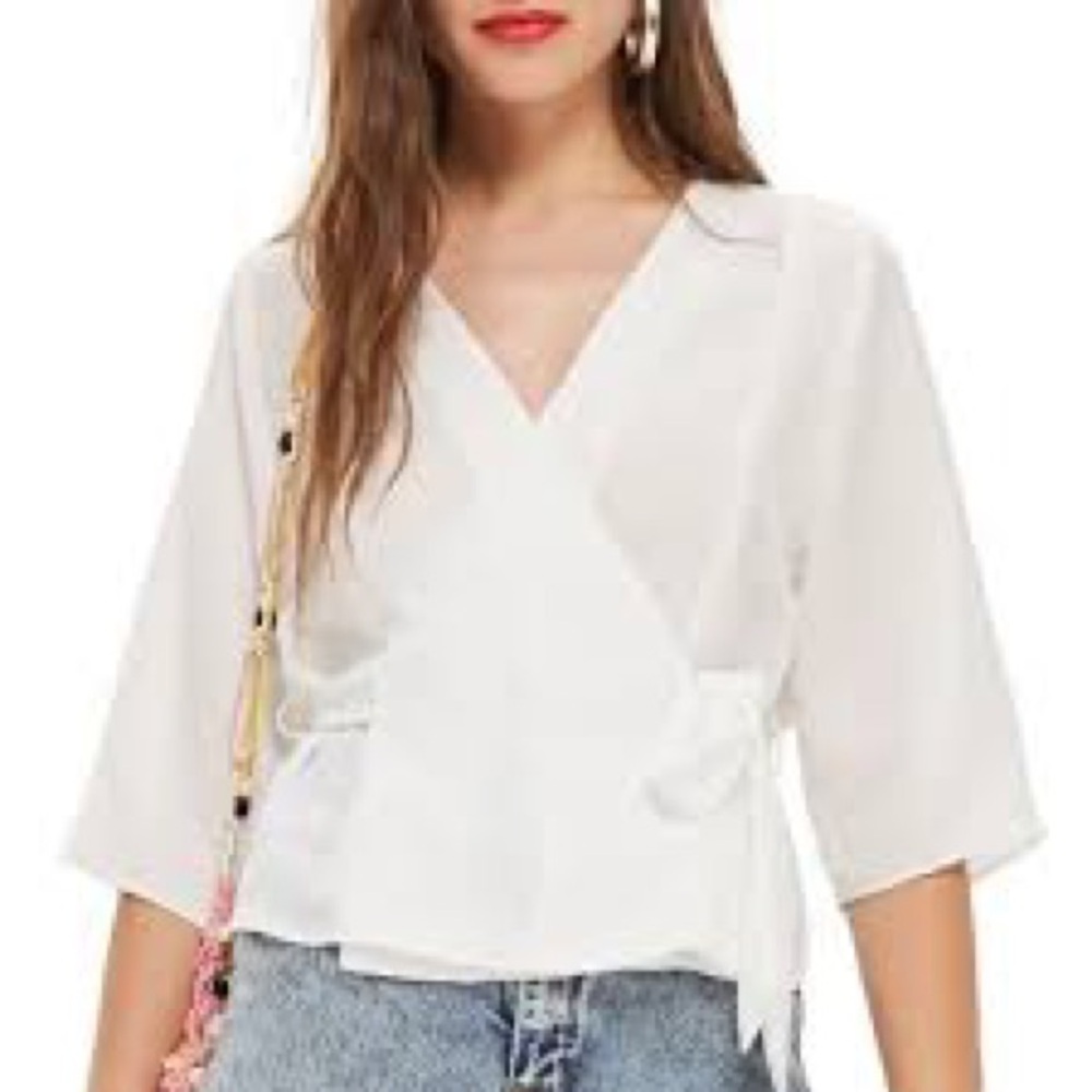 Topshop White Wrap Lightweight Summer Top